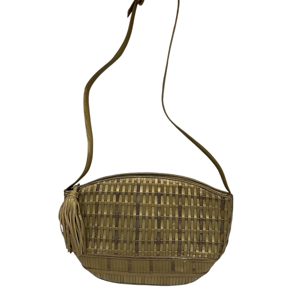 Vintage Sharif Bag Mettalic Green, Woven Leather w/ Leather Lining & Tassel